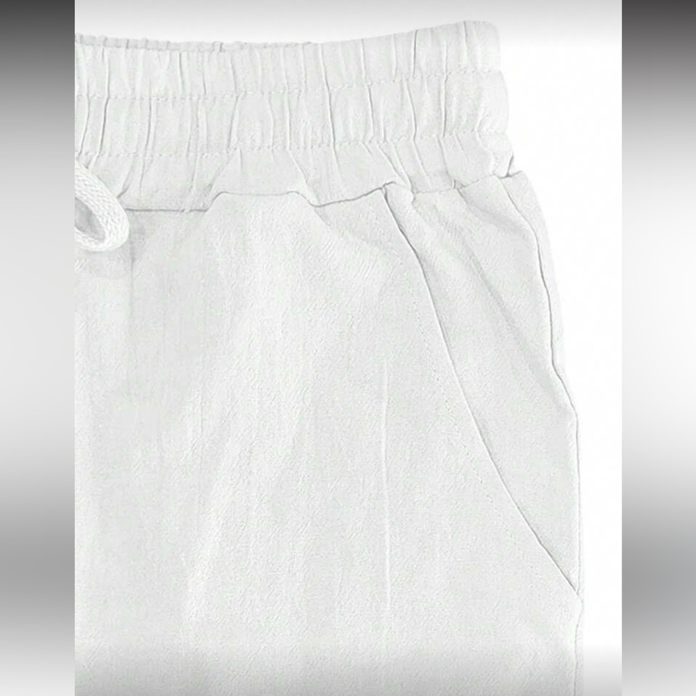 Men's White Linen Drawstring Pants - Picture 4 of 5